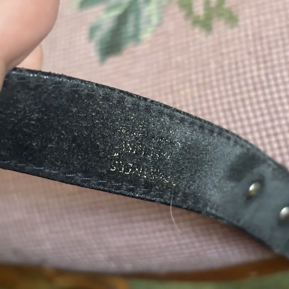 Vtg Concho Black Leather Belt Embossed Western Silver Buckle 32 Grunge Cowgirl